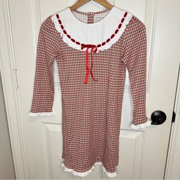 Lila & Hayes Emersyn Red Green White Holiday Plaid Lace Trim Dress Sz 8 Cottage - Picture 2 of 10